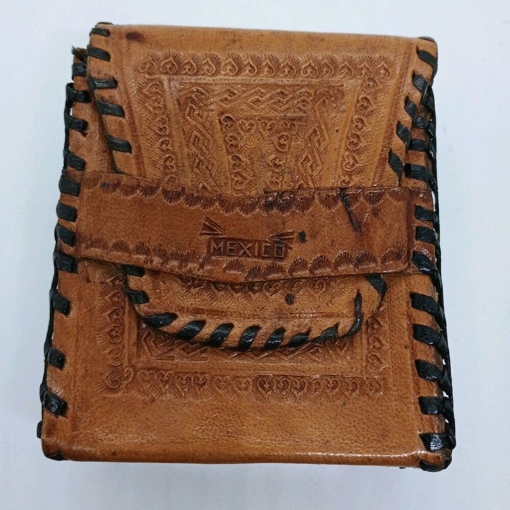 Vintage Leather Mexican Coin Purse Wallet Coin Pouch Hand Tooled Handmade Mexico